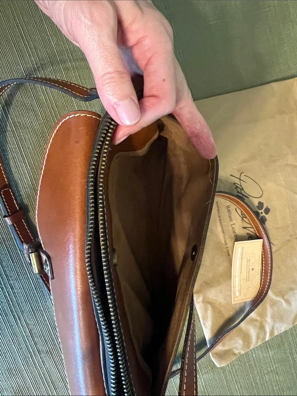 Patricia Nash Cognac Leather Crossbody with Buckle Detail and Matching Wallet